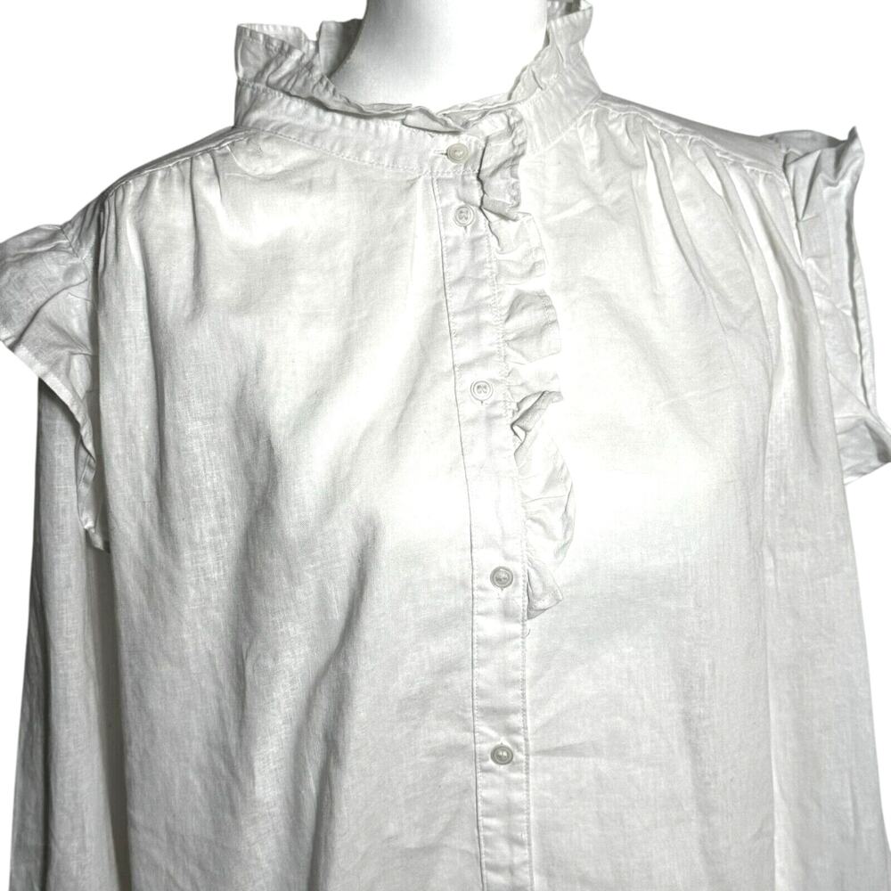 H&M Women's XXL White Linen Long Sleeve Cotton Coquette Peasant Tunic Shirt Top